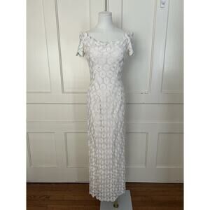 Vintage Crochet Off Shoulder Boho Wedding Dress Womens Size 12 (10) Ivory